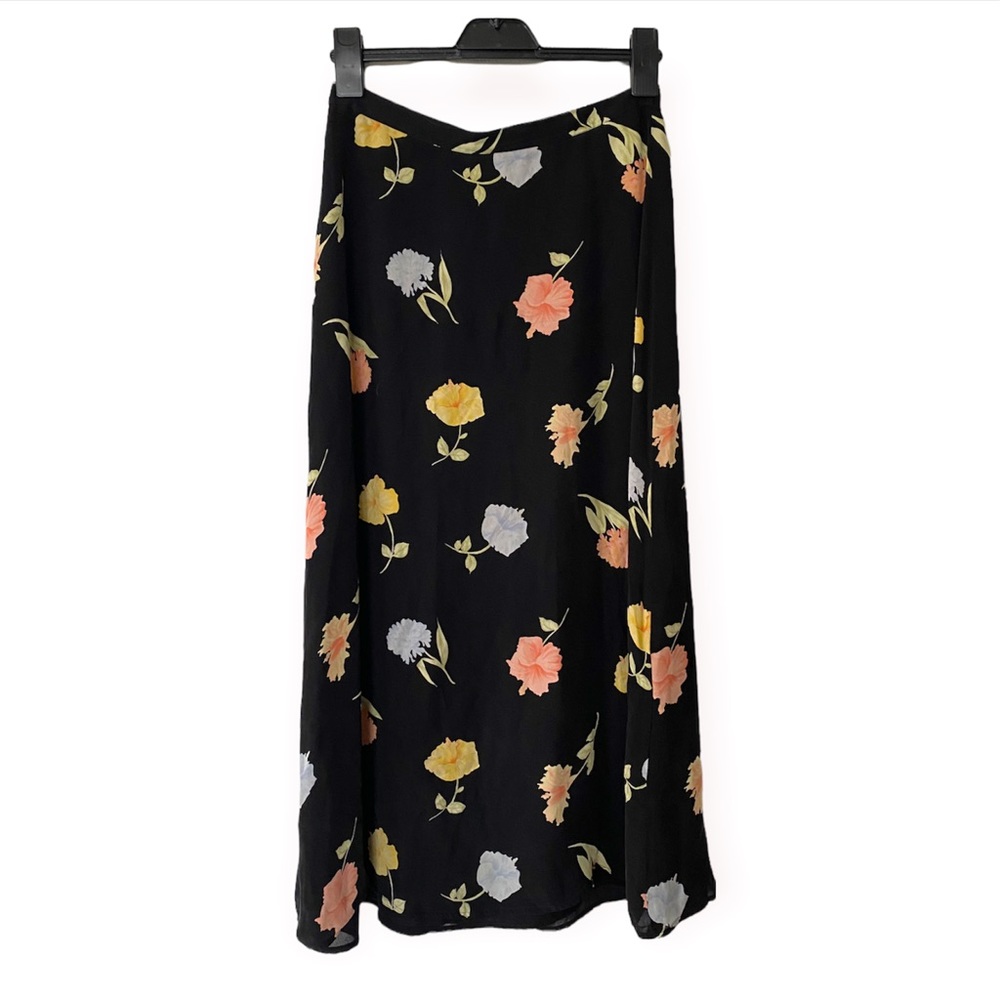 Due Per Due Vintage Floral Midi 100% Silk Skirt